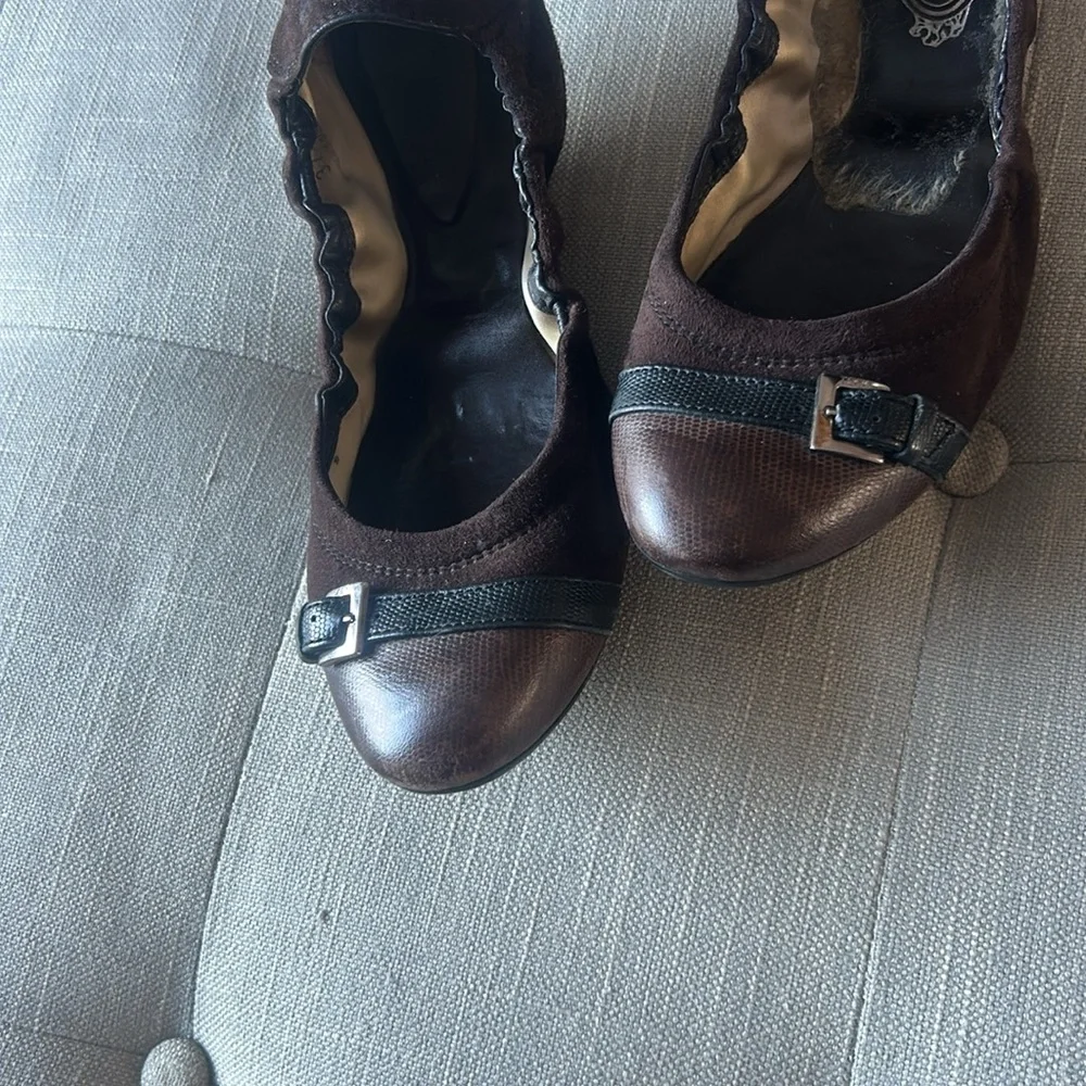 Tod’s Brown Suede Leather‎ Buckle Ballerina Flats Size 37.5